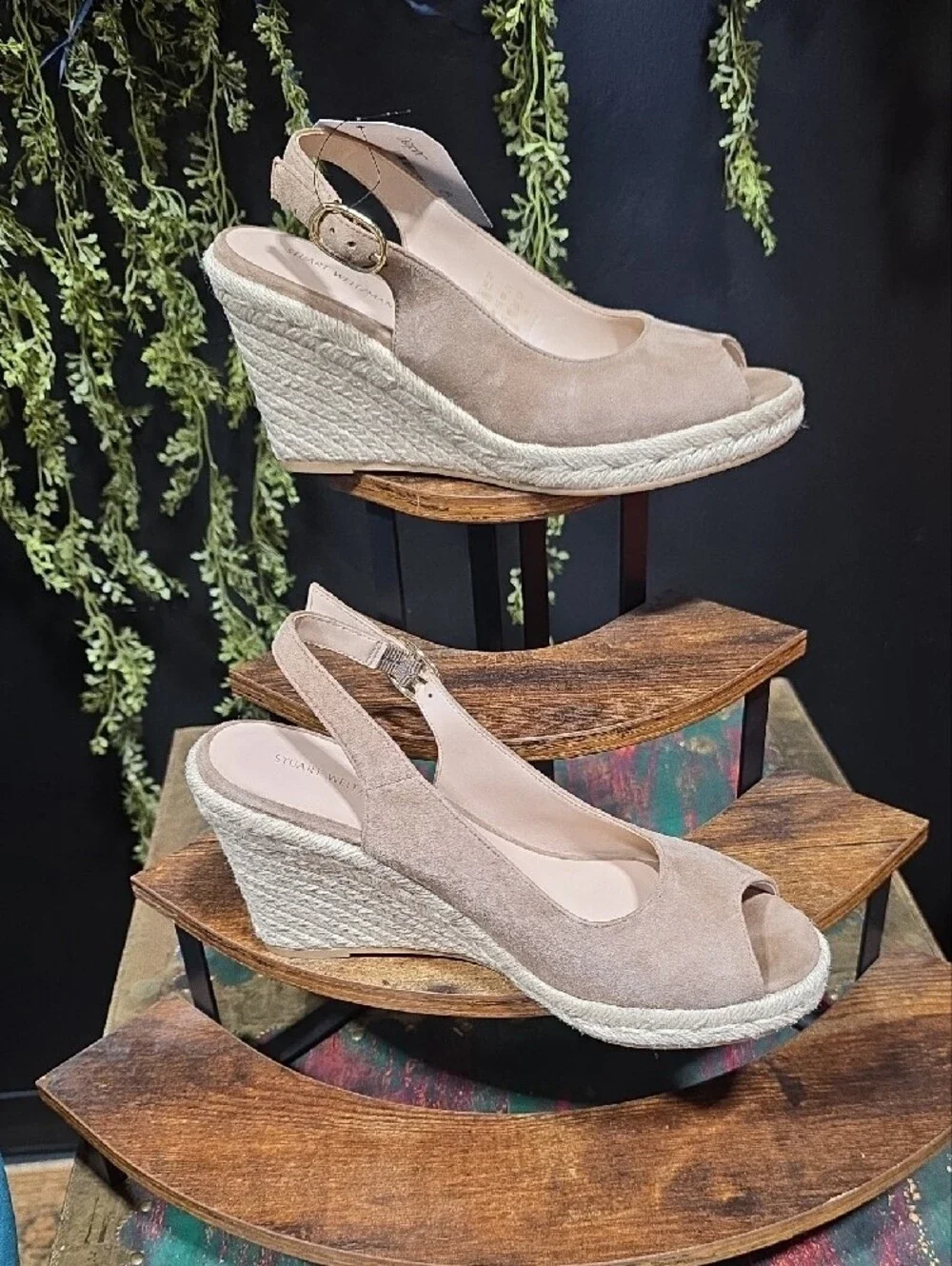 Stuart Weitzman Taupe Suede Espadrille Wedge Slingbacks